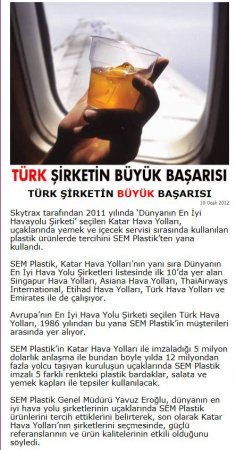 Dünyanın en iyi havayolu şirketi Katar Havayolları´da artık SEM Plastik Müşterisi