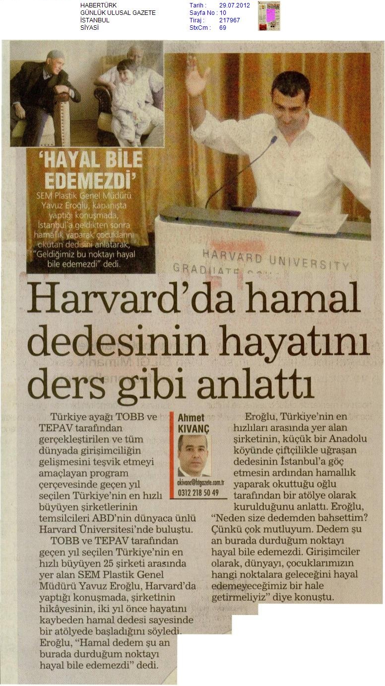 Yavuz EROGLU Harvard Üniversitesi Girişimcilik Ödül Töreni Konuşması